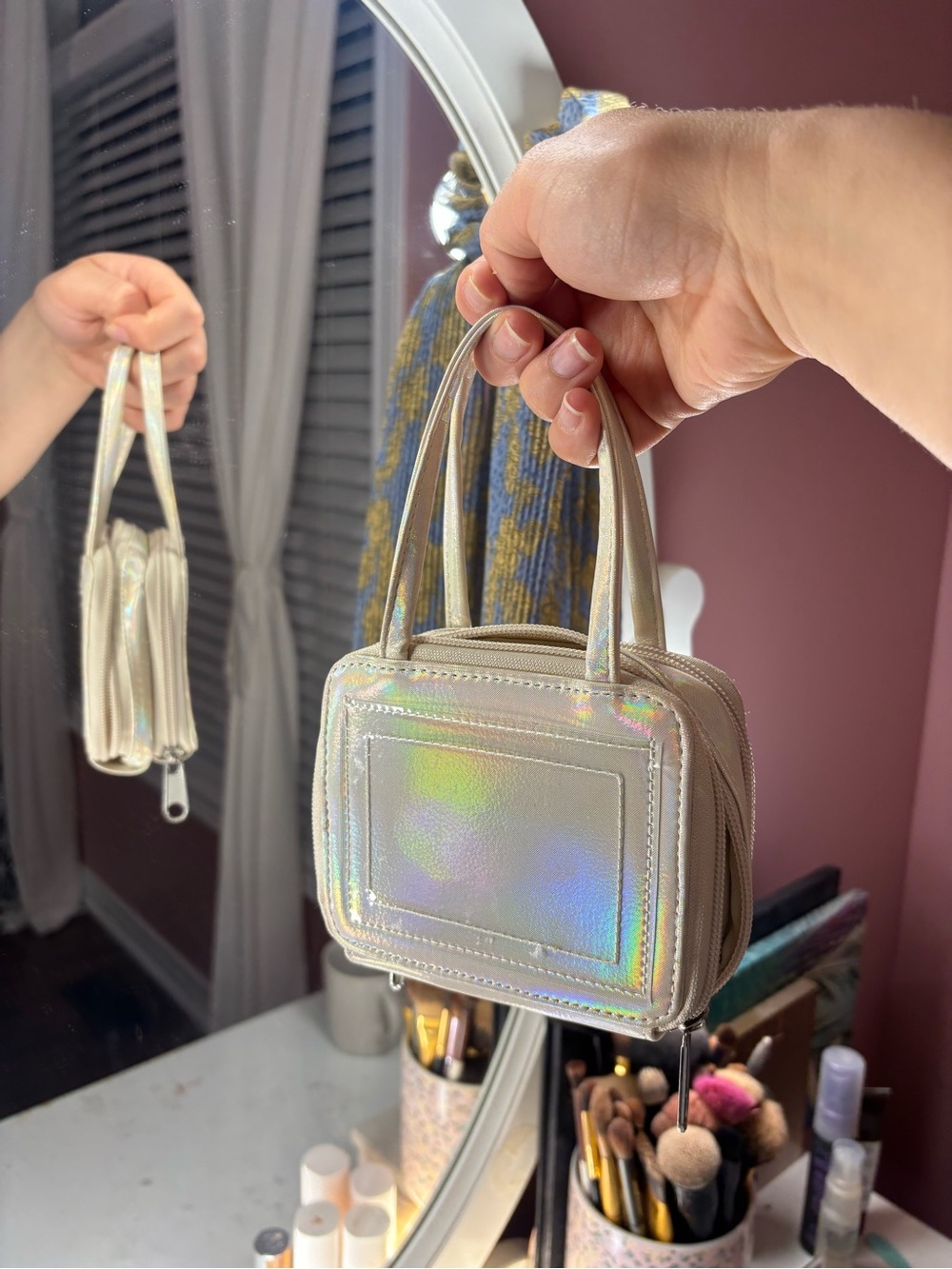 Urban Outfitters Iridescent Mini Handbag in cream